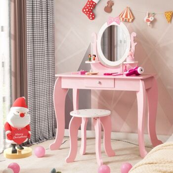 Accessoire de vanité enfant avec miroir ovale rotatif rose 2