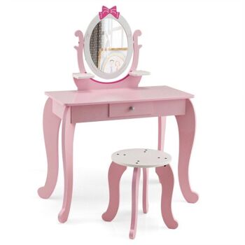 Accessoire de vanité enfant avec miroir ovale rotatif rose 3