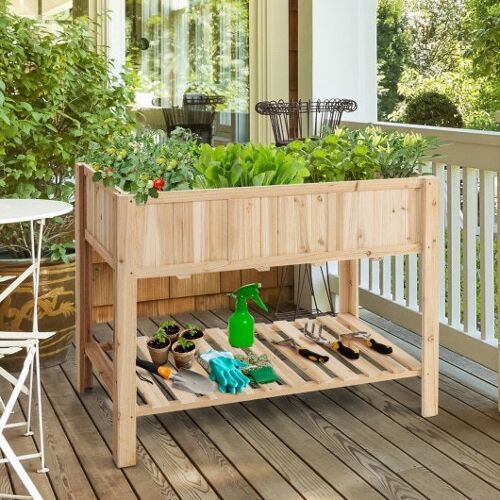 47 Zoll hölzerne Gartenbett mit Bodenregal und Bettliner