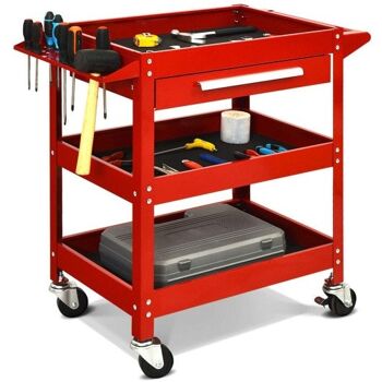 Chariot à outils roulant Chariot Mécanicien Armoire de rangement Boîte à outils Organisateur avec tiroirs-Rouge 3