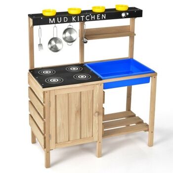 Outdoor Mud Kids Kitchen Playset Jouet en bois pour jouer avec des ustensiles de cuisine 1
