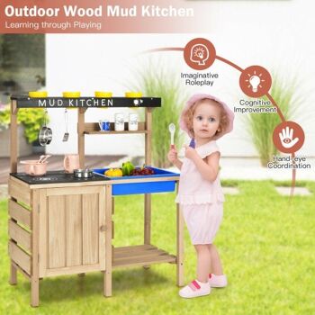 Outdoor Mud Kids Kitchen Playset Jouet en bois pour jouer avec des ustensiles de cuisine 3