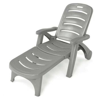 Chaise longue pliante réglable en 5 positions sur roulettesgris 2