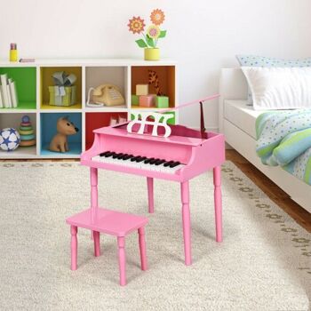 30 pièces jouet en bois piano à queue pour enfants avec banc et musique rackro roge 1