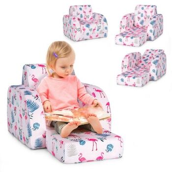 Canapé-lit convertible 3 en 1 pour enfant, chaise longue rabattable pour tout-petit rose 3