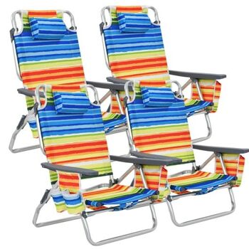 Lot de 4 chaises de plage à dos d'extérieur à 5 positions avec coussin jaune 1