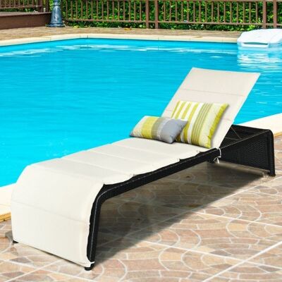 Patio Rattan Lounge Stuhl Rückenverstellbare Chaise Liege mit gepolstertem Weiß