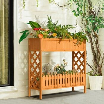 Boîte de plantation en bois surélevée pour lit de jardin surélevé à 2 niveaux pour herbes de fleurs végétales 2