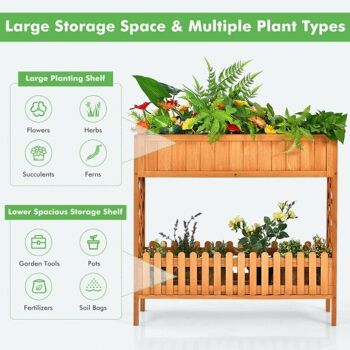 Boîte de plantation en bois surélevée pour lit de jardin surélevé à 2 niveaux pour herbes de fleurs végétales 3