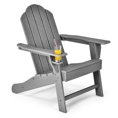 Outdoor-Klapper-Adirondack-Stuhl mit integriertem Tassenhalter für Garten und Veranda-Grau