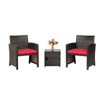 3 Stücke Terrasse Wicker Möbel mit Aufbewahrungstisch und Schutzhülle rot