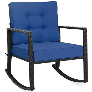 Patio Rotin Rocker Outdoor Glider Chair Coussin Lawn Navy 1