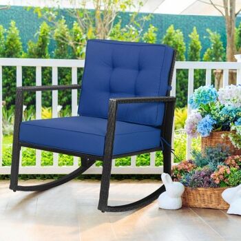 Patio Rotin Rocker Outdoor Glider Chair Coussin Lawn Navy 2