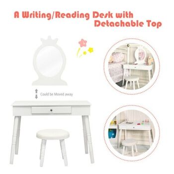 Kids Vanity Makeup Table and Chair Set Chaise de Maquillage-Blanc 2