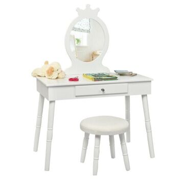 Kids Vanity Makeup Table and Chair Set Chaise de Maquillage-Blanc 3