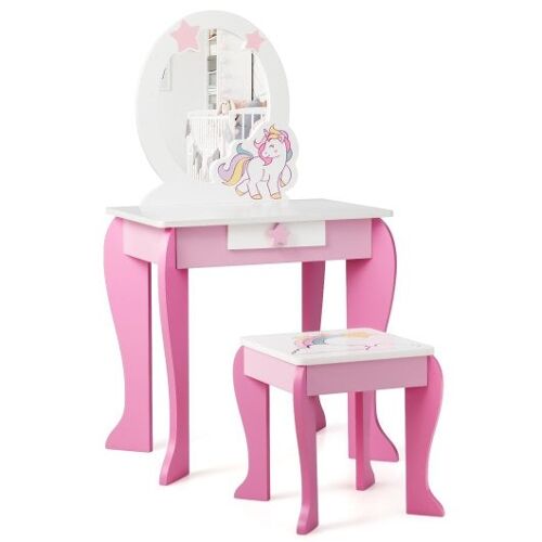 Kinder Holz Make -up -Schminktisch und Stuhl Set mit Spiegel und Schublade