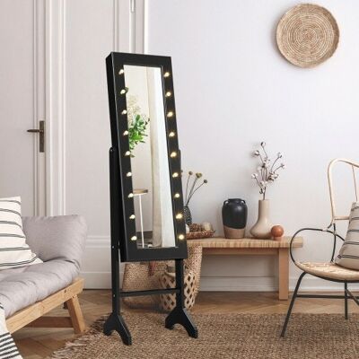 Spiegelte Schmuckschrank Armoire Organizer mit LED-Leuchten-Schwarz