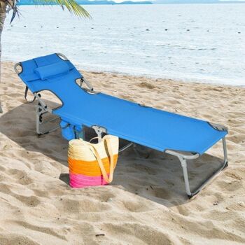 Chaise de plage pliante avec coussin pour l'extérieur bleu 1