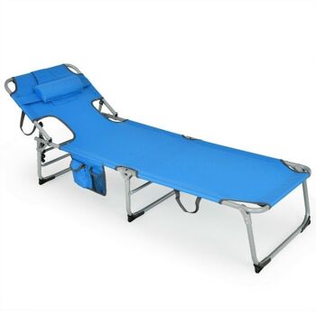 Chaise de plage pliante avec coussin pour l'extérieur bleu 3