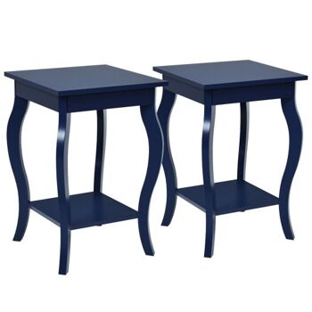 Lot de 2 Tables d'Appoint Canapé Table de Chevet avec Étagère Bleu 3