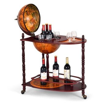 Chariot de bar à vin à roulettes Vintage Globe avec étagère supplémentaire 2