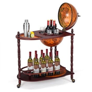 Chariot de bar à vin à roulettes Vintage Globe avec étagère supplémentaire 3