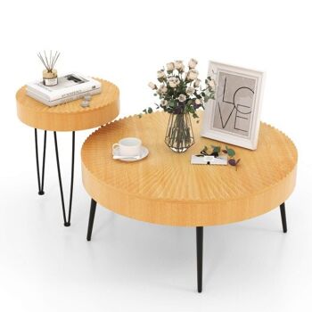 2 ensembles de tables basses en bois avec pieds en métal et repose-pieds réglables à motif radial 3