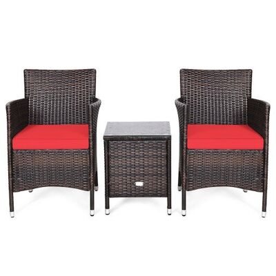 3 PCs Outdoor Rattan Wicker Furniture Set-Red ZAS11309