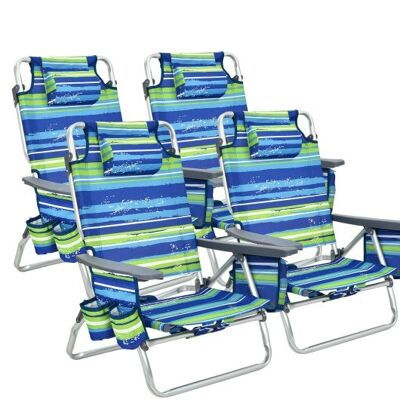 4-Pack 5-Position im Freien im Freien Rucksack Strandstuhl mit Kissenblau