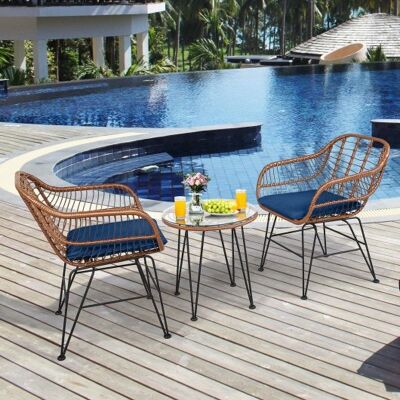 3 Stück Terrasse Rattan Bistro Set mit Kissennavig