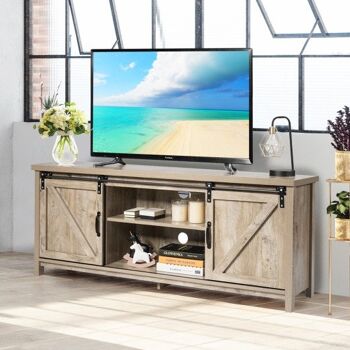 Meuble TV meuble console media center avec porte coulissante - gris 2