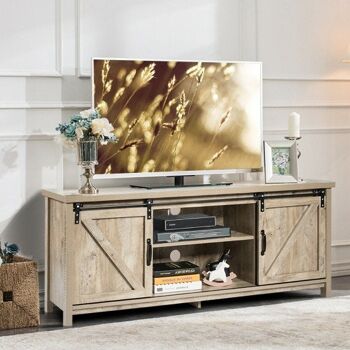 Meuble TV meuble console media center avec porte coulissante - gris 3