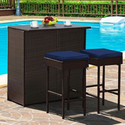 3 Stücke Terrasse Rattan Wicker Bar Tischhocker Ess-Navi & Off White