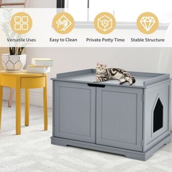 Boîte à litière pour chat avec portes doubles pour gros chat et chat gris ZAS11363 2