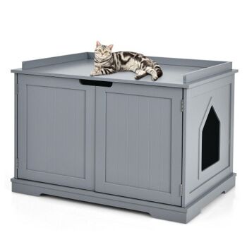 Boîte à litière pour chat avec portes doubles pour gros chat et chat gris ZAS11363 3