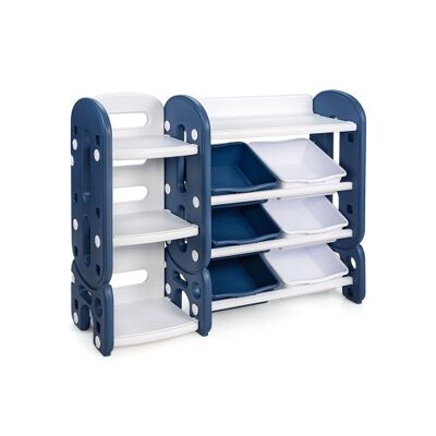 Kinderspielzeugspeicherorganisator mit Mülleimer und mehrschichtiger Regal für Schlafzimmer -Spielzimmer -Blue