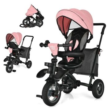 Poussette bébé tricycle pliante 7 en 1 avec siège rotatif rose 1