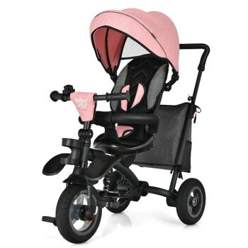 Poussette bébé tricycle pliante 7 en 1 avec siège rotatif rose 2