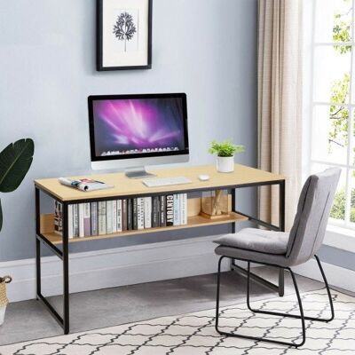 55-Zoll-Computertisch Schreibtisch Workstation Home Office mit Bücherregal-Natural
