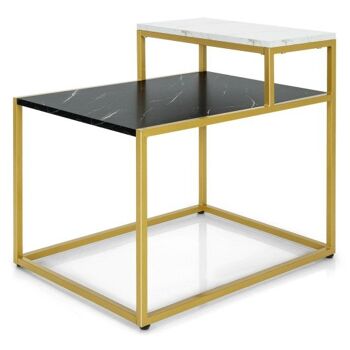 Table d'appoint à 2 niveaux avec cadre en métal et support de rangement pour salon Blanc 1