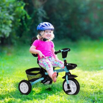 Tricycle de poussette amovible 6 en 1 pour enfants avec auvent et ceinture de sécurité Bleu 2