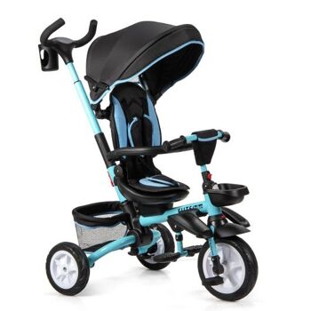 Tricycle de poussette amovible 6 en 1 pour enfants avec auvent et ceinture de sécurité Bleu 3