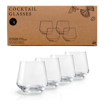 Verres à gin - coffret cadeau de 4 | 400 ml |Ensemble de verres à Gin Tonic | Coffret cadeau avec recettes de cocktails | Pour gros glaçons | Passe au lave-vaisselle | Cadeau de Noël pour hommes et femmes