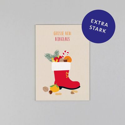 Postcard made from wood pulp cardboard Walter Santa Claus boots