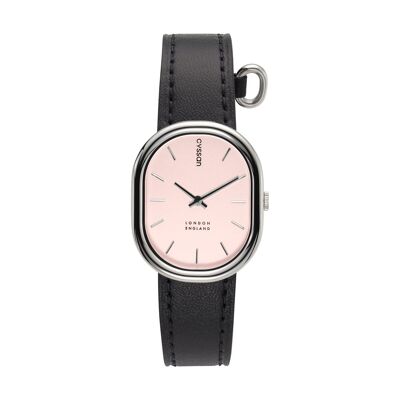 Reloj de moda para mujer CYS7 con esfera rosa y correa negra.