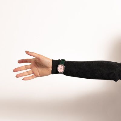 CYS9 Montre tendance pour femme avec cadran rose et bracelet vert