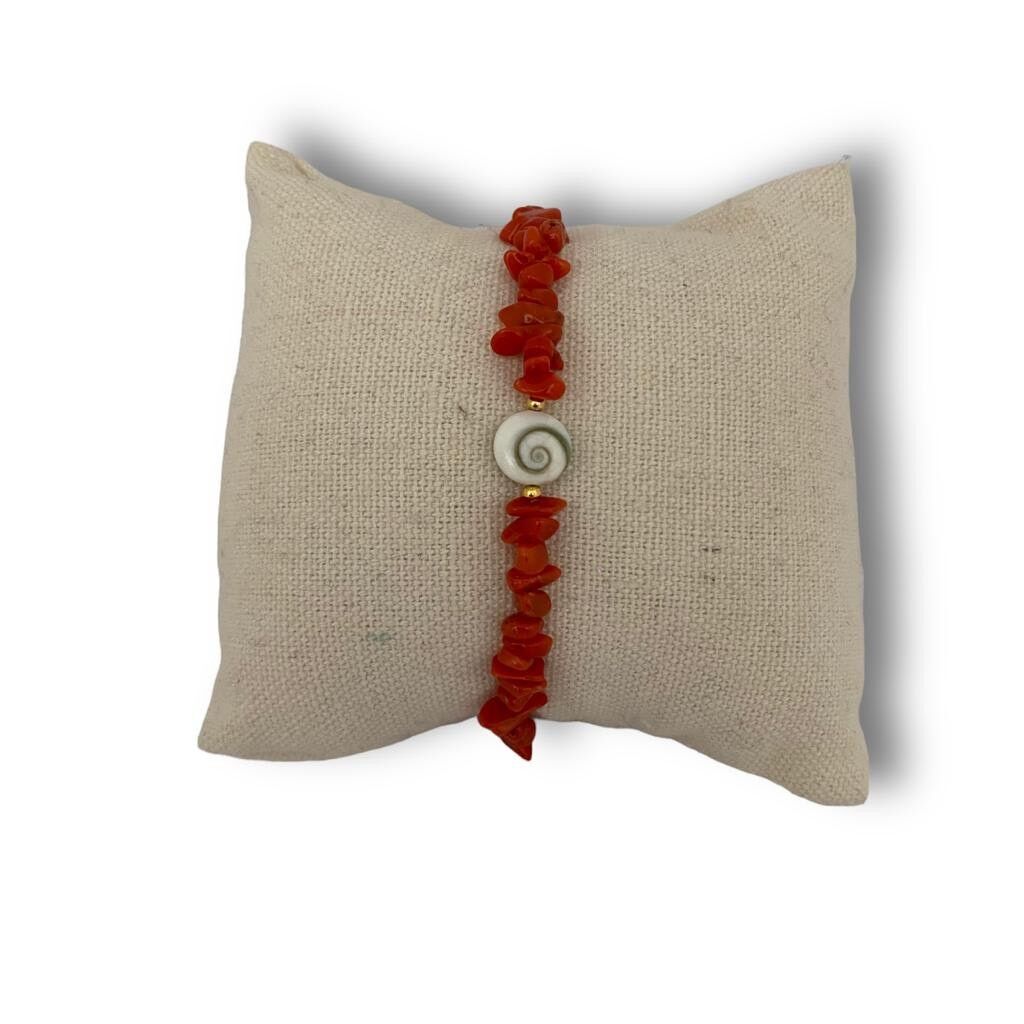 Bracciale in vero corallo mediterraneo con il suo occhio di Santa Lucia Shiva