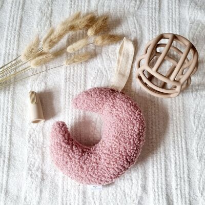 Pacifier Clip Padded Teddy Fabric Moon - Powder Pink