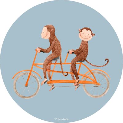 Wandaufkleber ⌀30cm - Affen auf dem Fahrrad