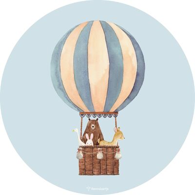 Wall sticker ⌀50cm - Forest animals in hot air balloon blue